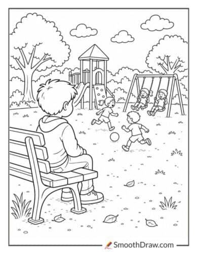 Lonely Child On Playground