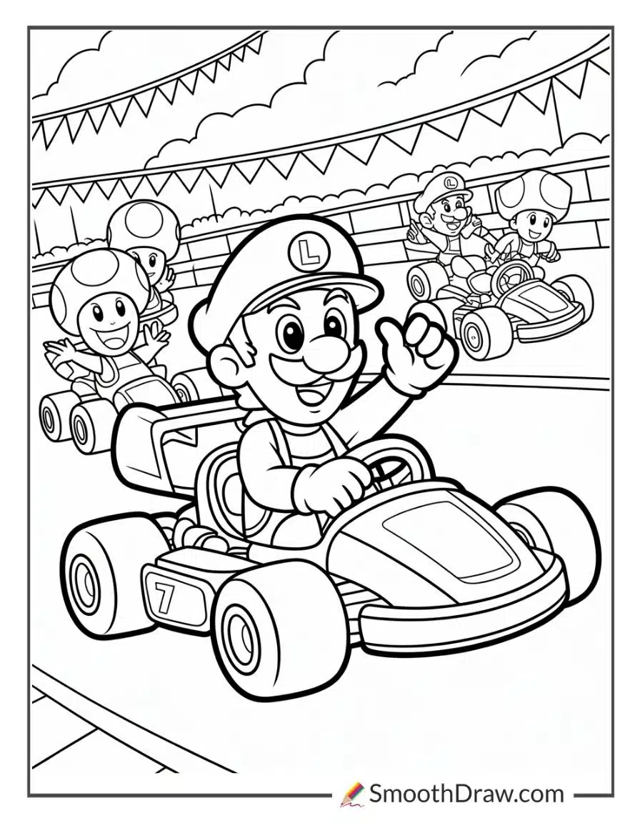 Luigi Mario Kart Coloring Pages