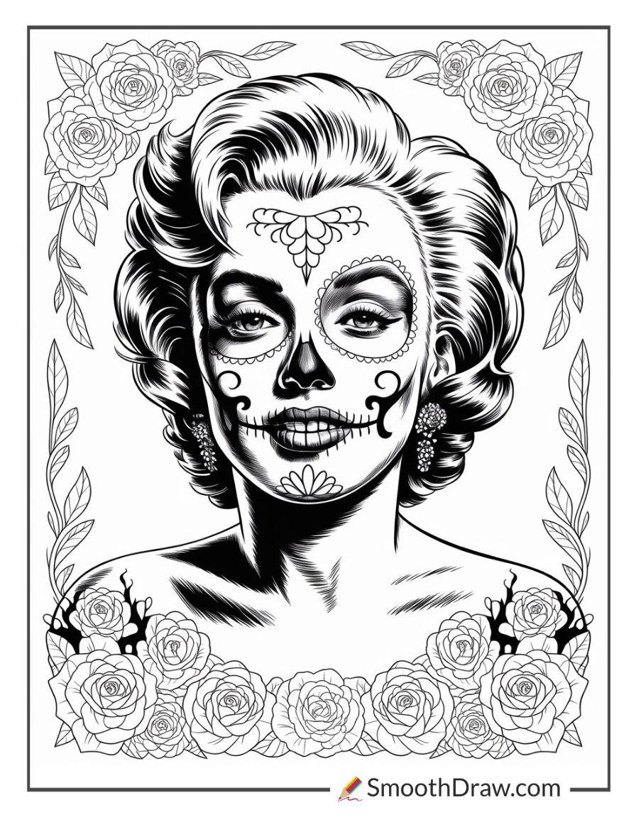 Marilyn Monroe Sugar Skull Coloring Page