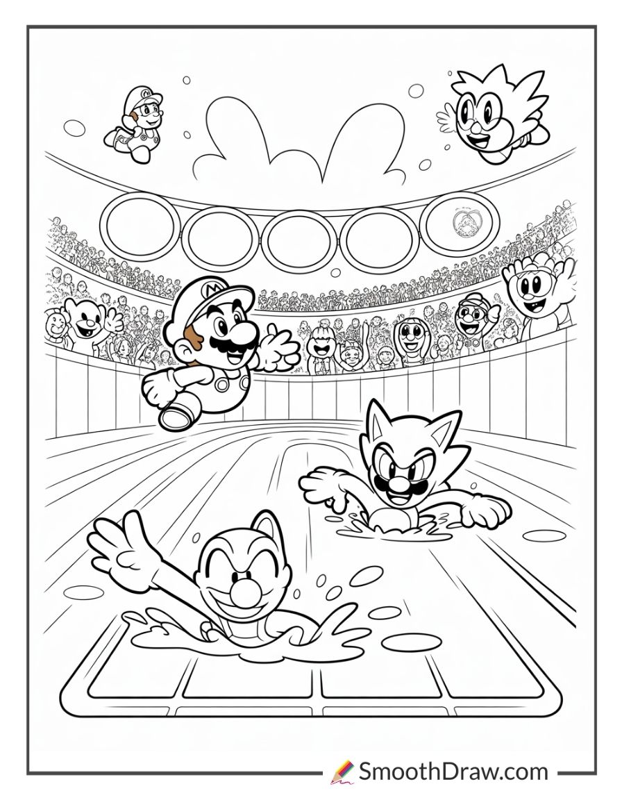 Mario And Sonic At The Olympic Games Coloring Pages