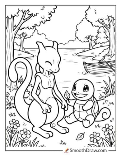 Mewtwo And Squirtle By A Lake