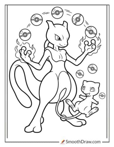 Mewtwo Mew Pokemon Coloring Pages