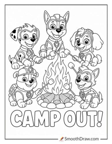 Mighty Pups Pups At A Campfire