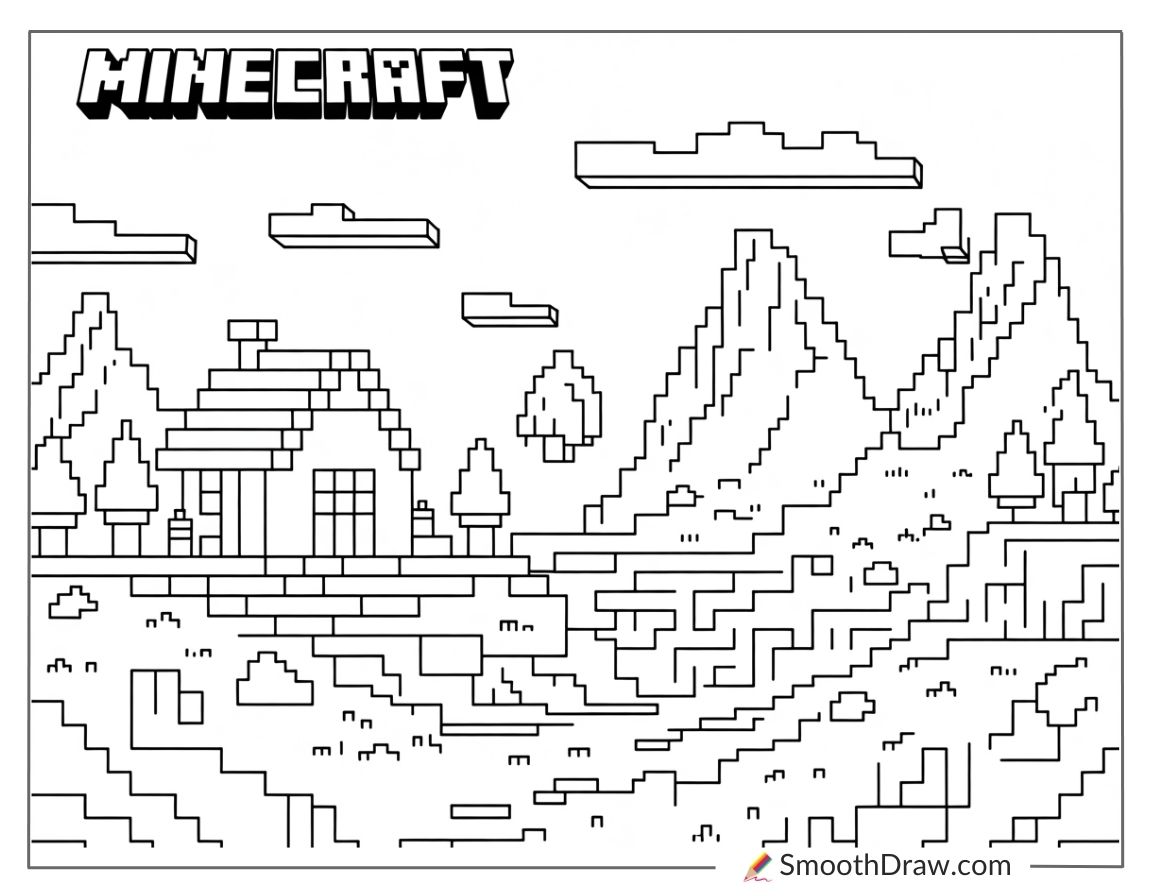 minecraft landscape coloring pages