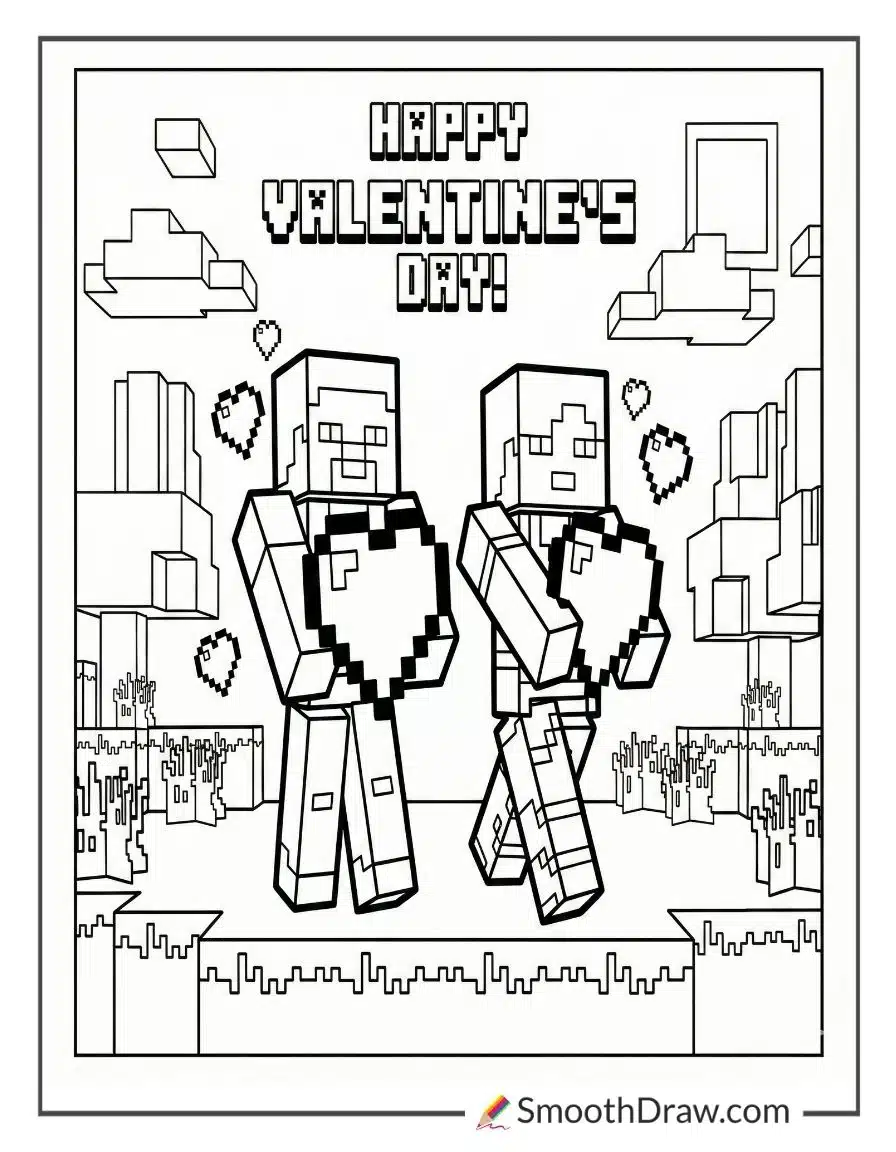 Minecraft Valentines Coloring Pages