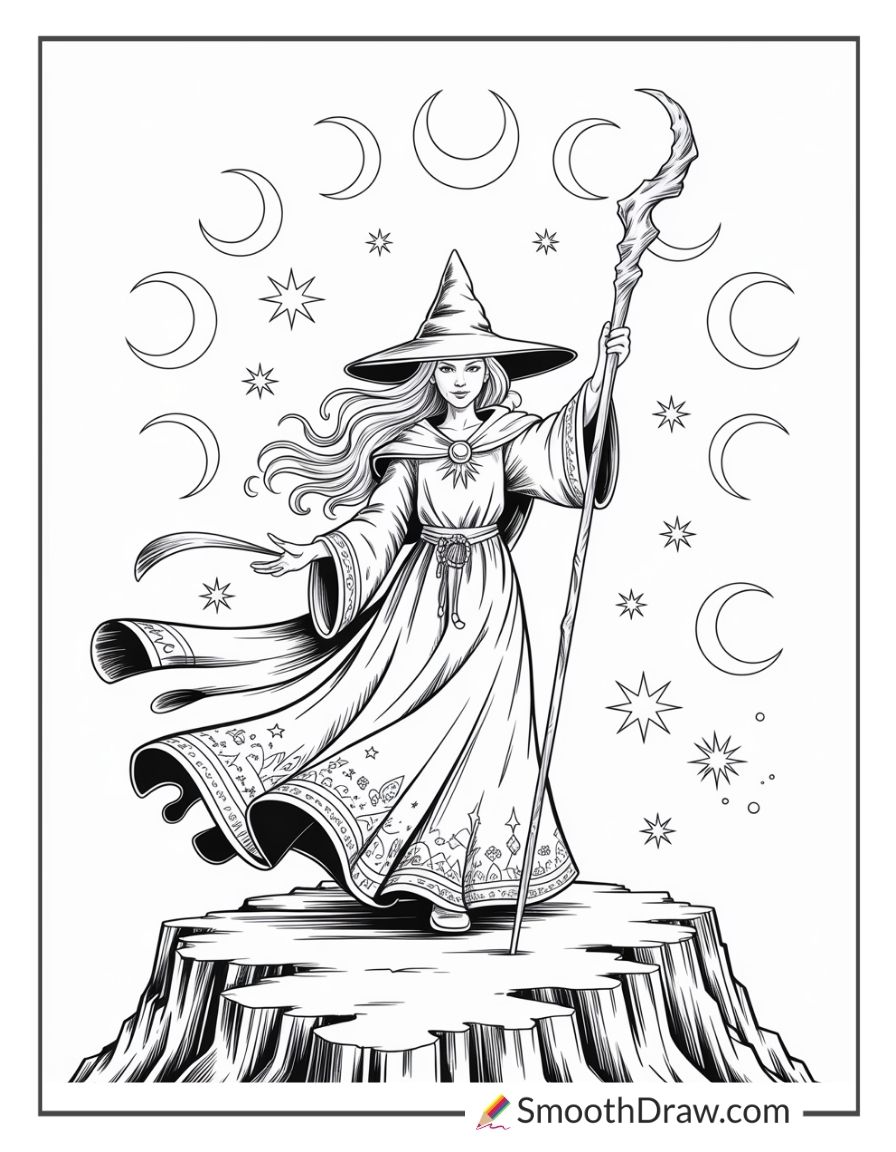 Moon Witch Coloring Pages For Adults