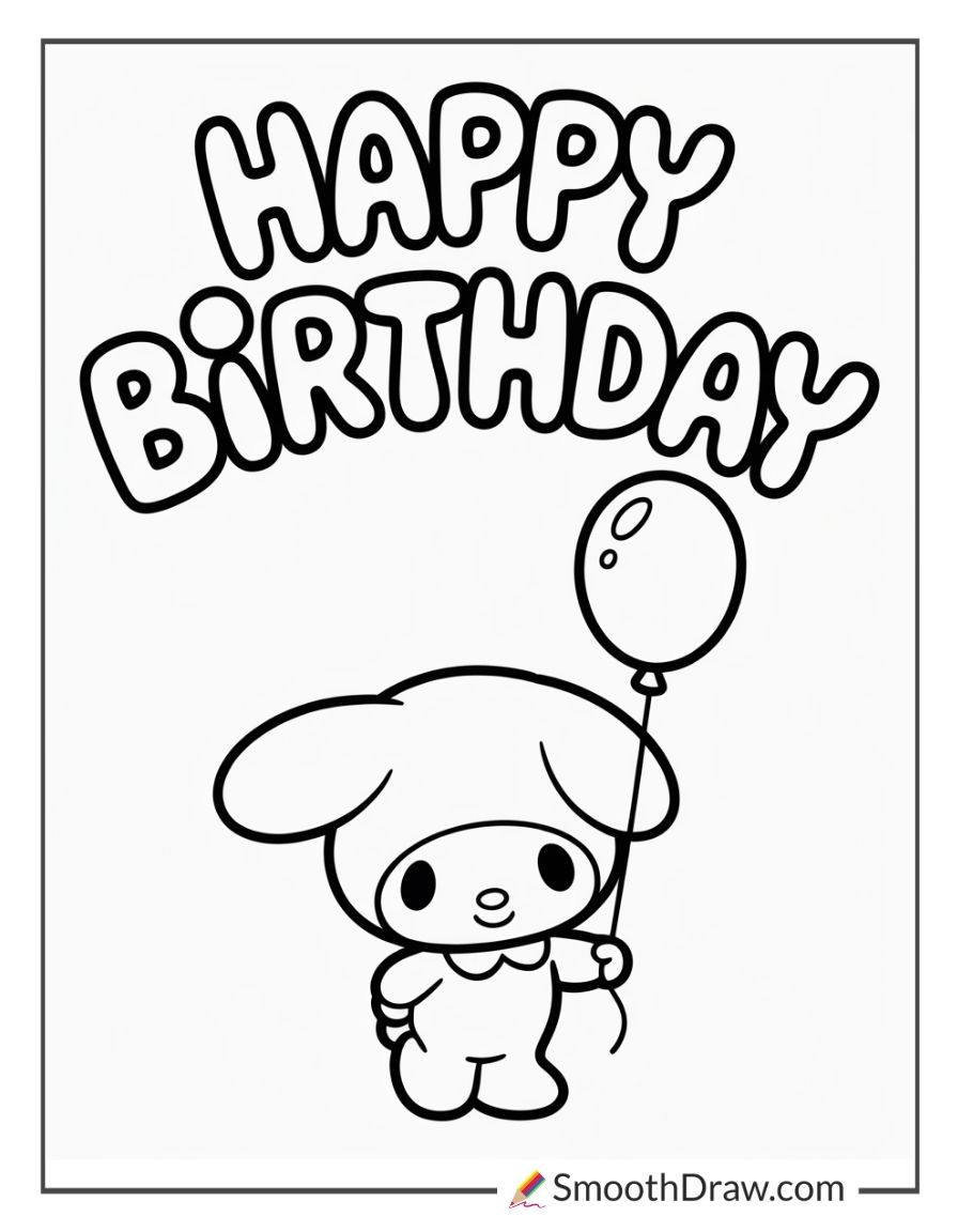 My Melody Happy Birthday Coloring Page