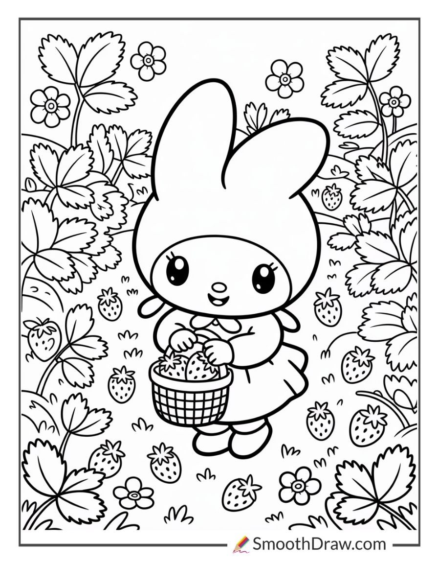 My Melody Strawberry Coloring Page 1