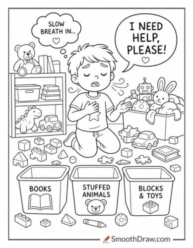Overwhelmed Child Sorting Toys