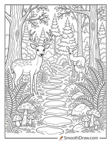 Peaceful Forest Trail With Deer