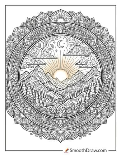 Peaceful Mountain Sunrise Mandala