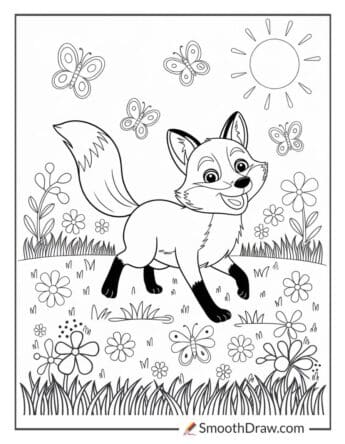 playful fox coloring page