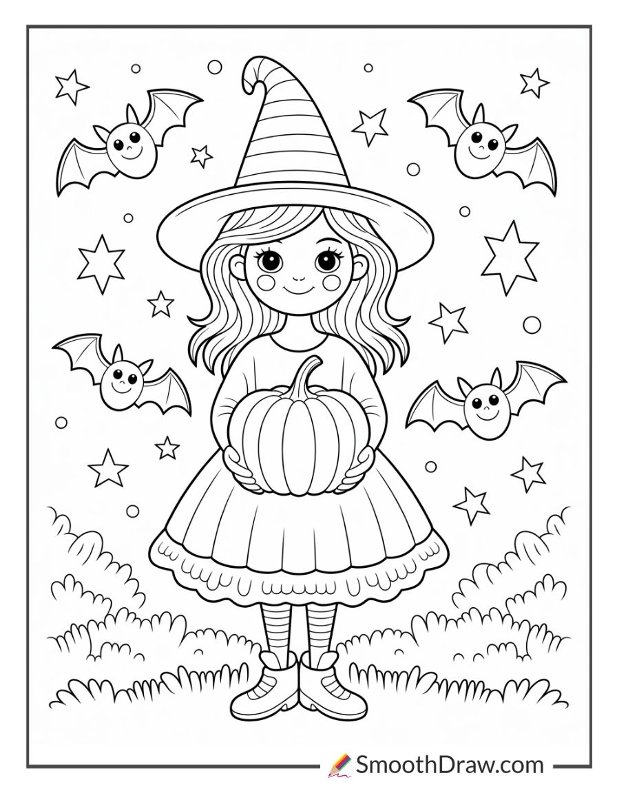 Pretty Witch Halloween Coloring Pages