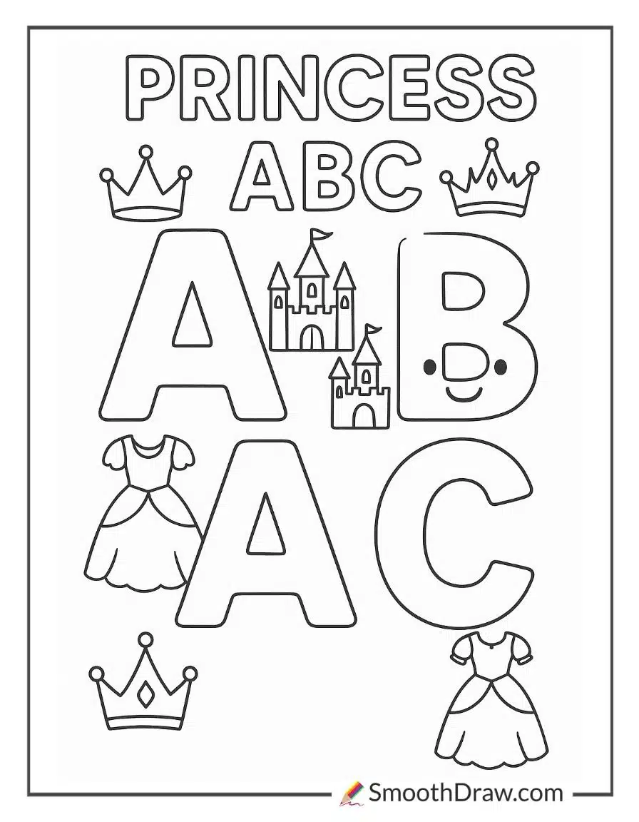 Princess Abc Coloring Pages