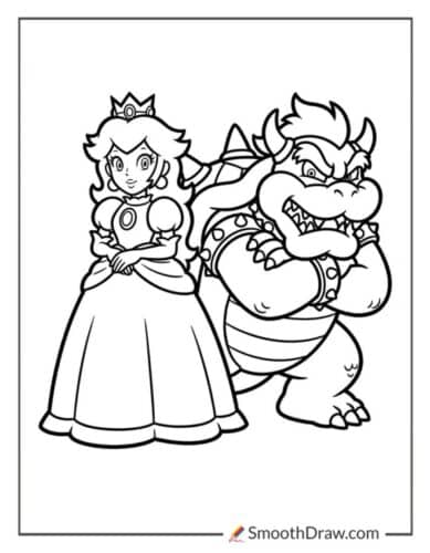 Princess Peach And Bowser Coloring Page