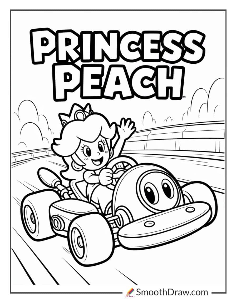 princess peach mario kart coloring page