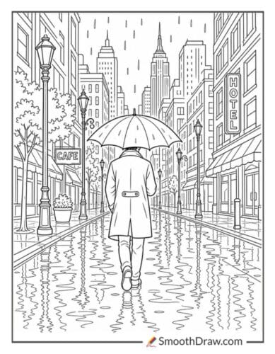 Rainy City Street At Night