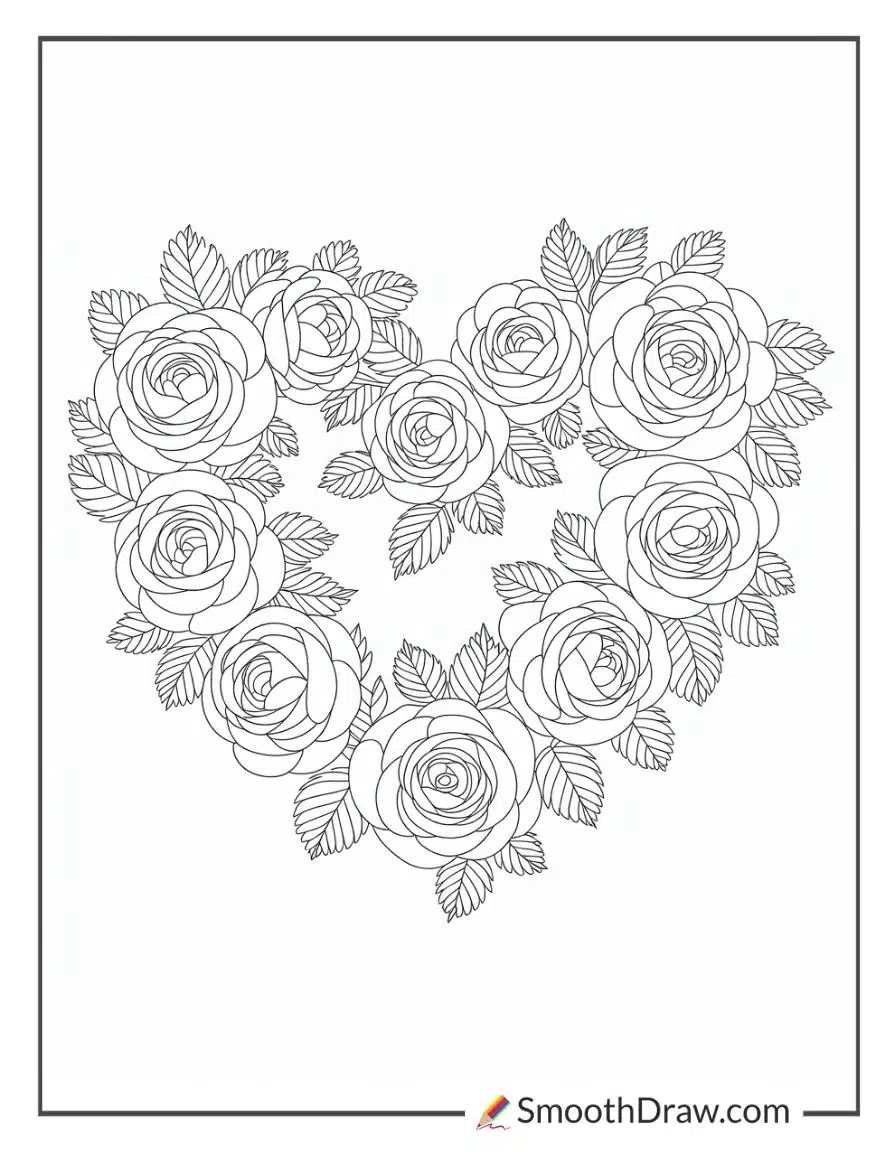 Rose Heart Coloring Pages For Adults 1