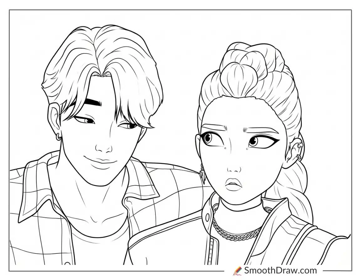 rumi and jinu kiss coloring pages
