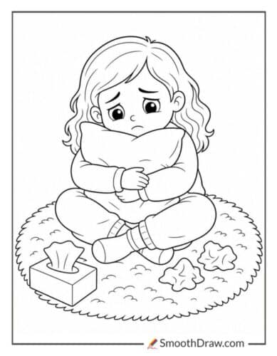 Sad Child Hugging Pillow