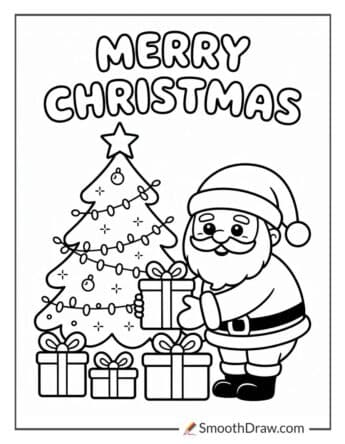 Santa Christmas Tree Coloring Page 1
