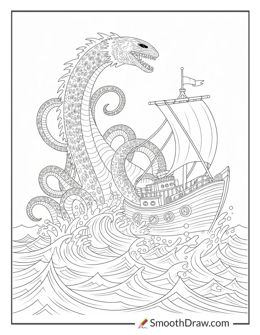 Scary Sea Monster Coloring Page