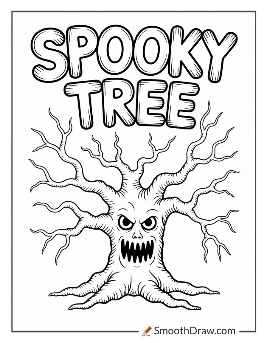 Scary Tree Coloring Page