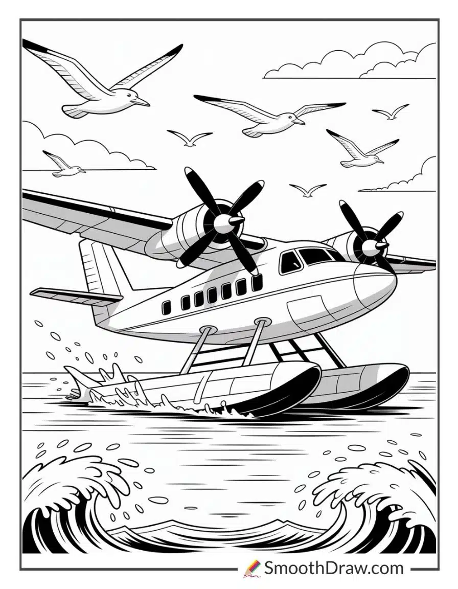 Sea Plane Coloring Page