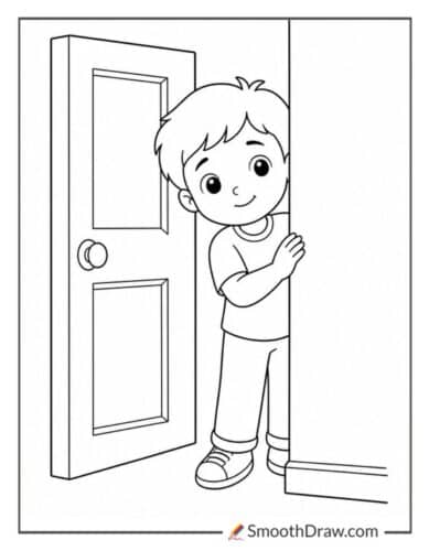 Shy Child Peeking From Doorway