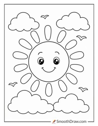 Simple Smiling Sun With Clouds