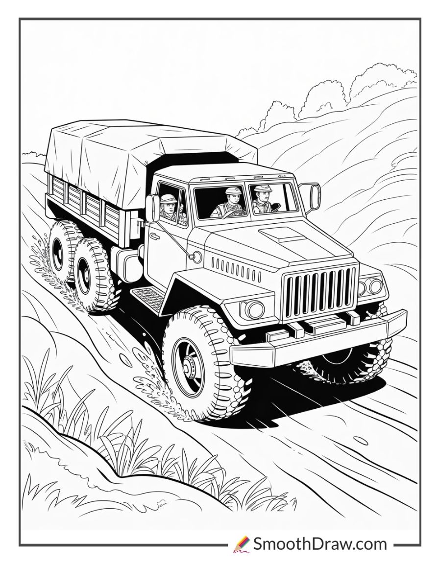 Six By Six Army Truck Coloring Page