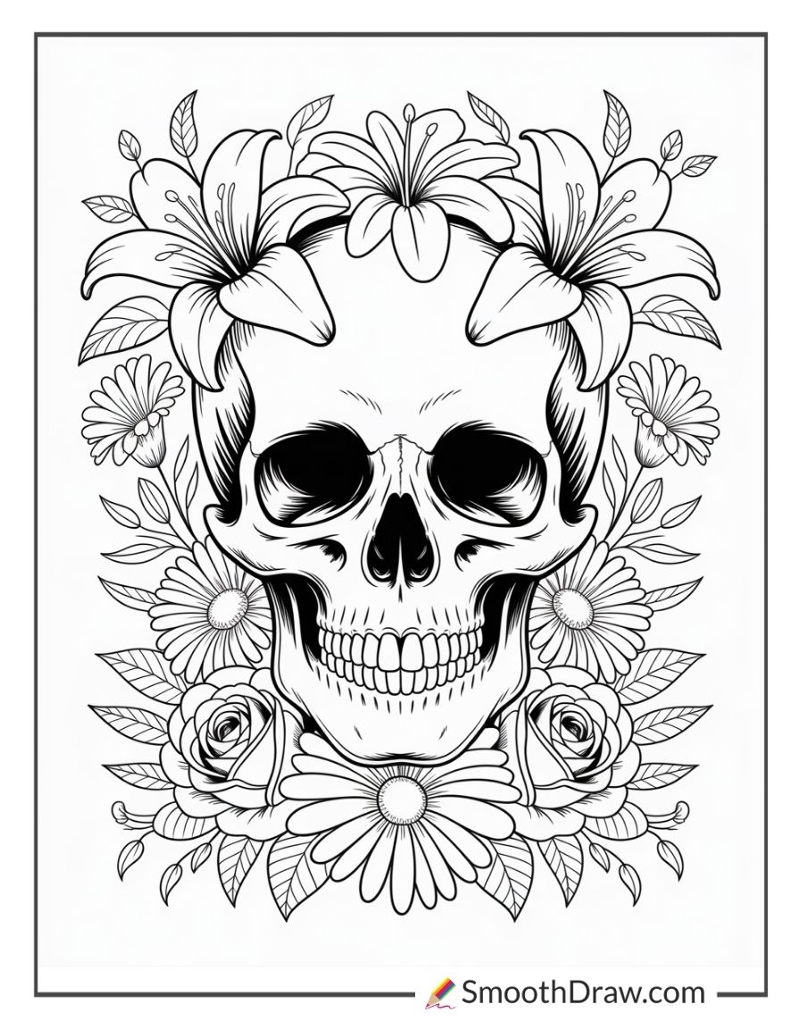 Skull With Flowers Coloring Pages