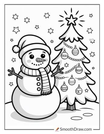 Snowman Christmas Tree Coloring Page