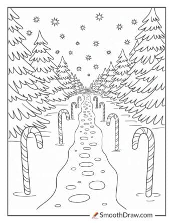 Snowy Forest With Candy Cane Trail
