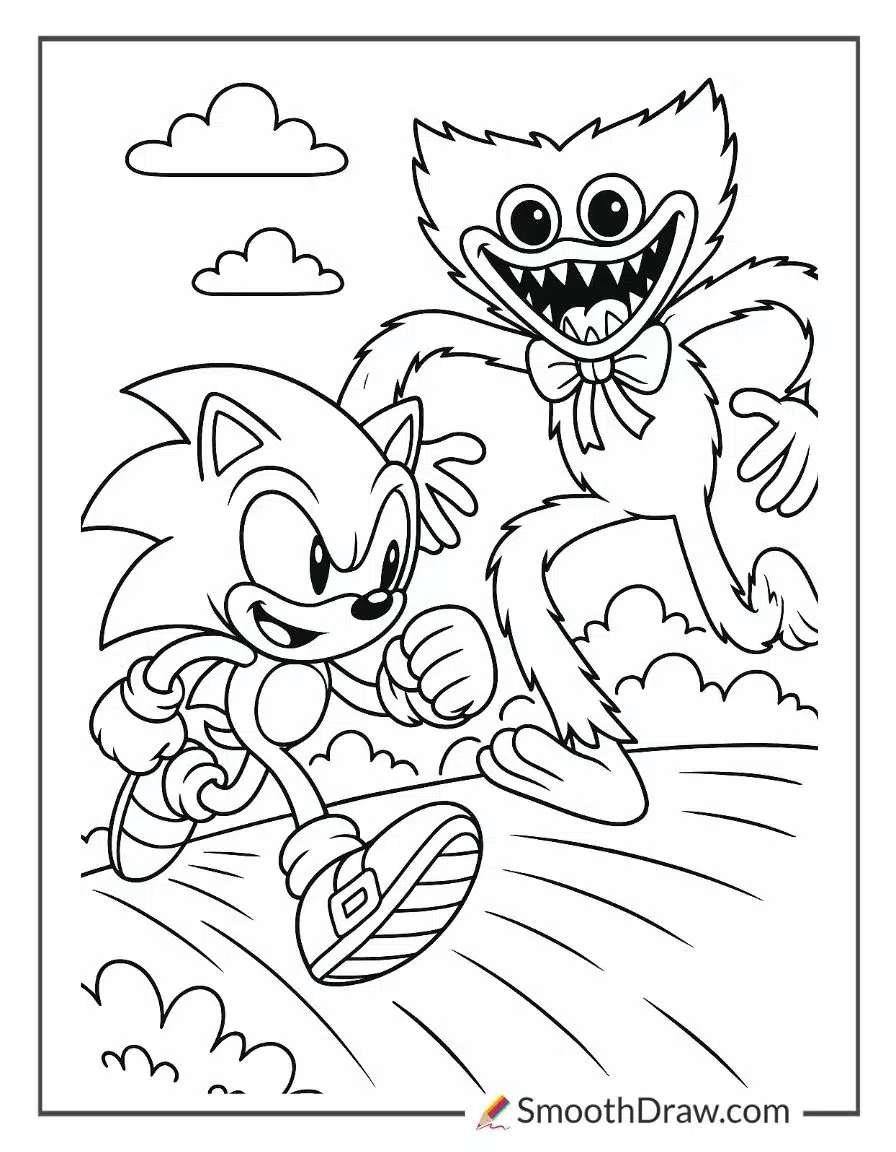 Sonic Huggy Wuggy Coloring Pages