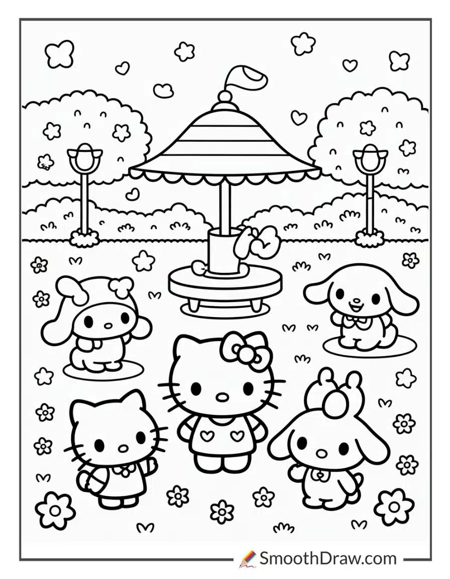 Spring Hello Kitty Coloring Page