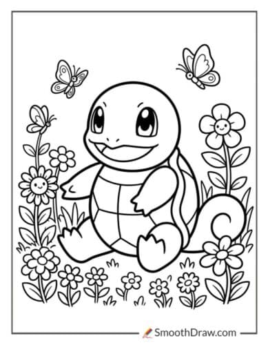 Squirtle In A Field Of Flowers