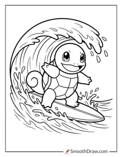 Squirtle Surfing A Wave