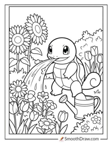 Squirtle Watering Flowers