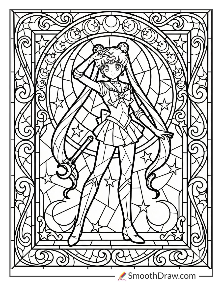 Stained Glass Sailor Moon Coloring Pages