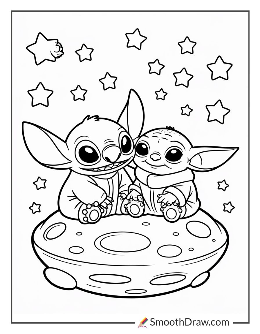 Stitch And Baby Yoda Coloring Pages