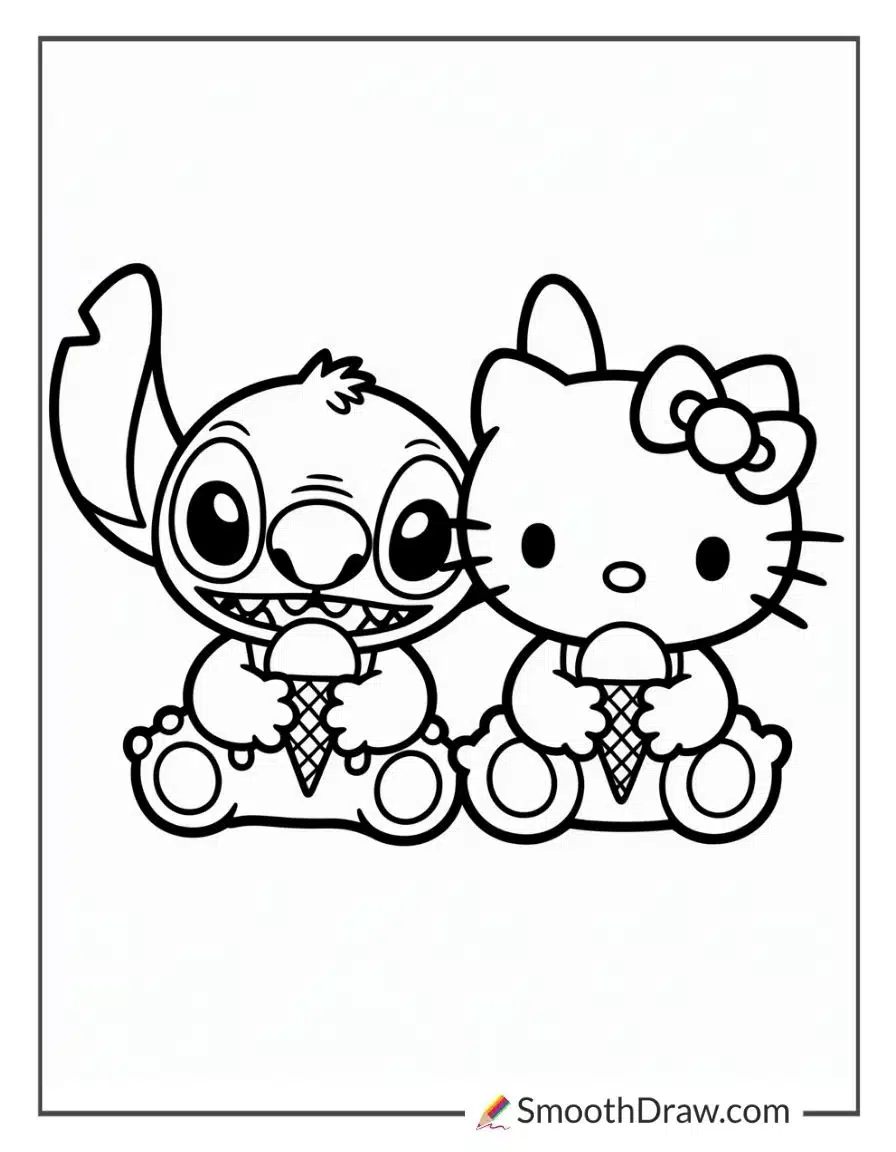 Stitch And Hello Kitty Coloring Pages