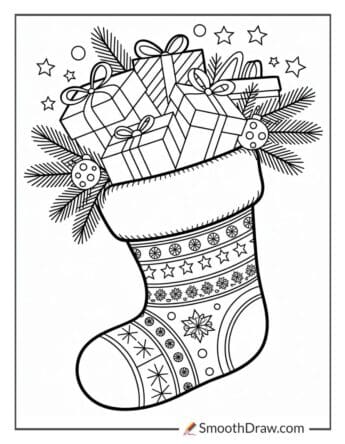 Stocking Overflowing With Wrapped Gifts Coloring Page