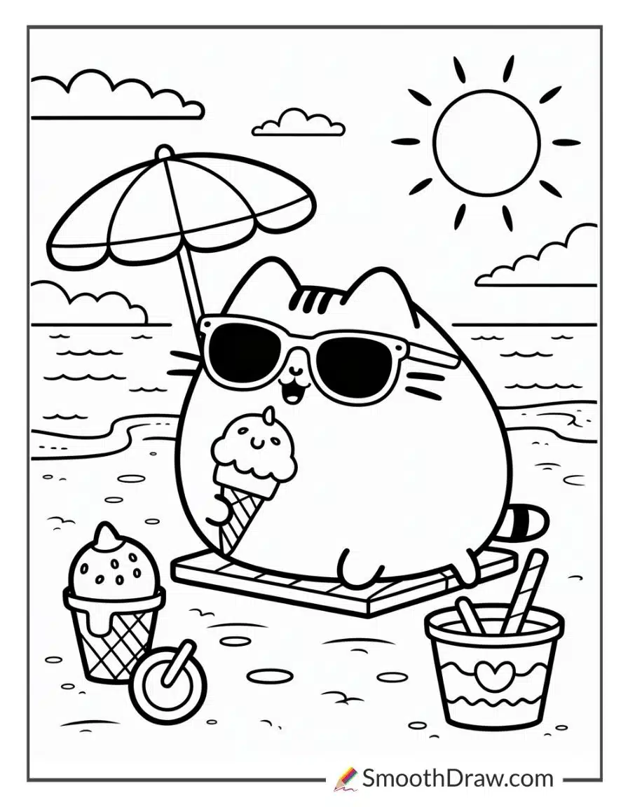 Summer Pusheen Coloring Pages