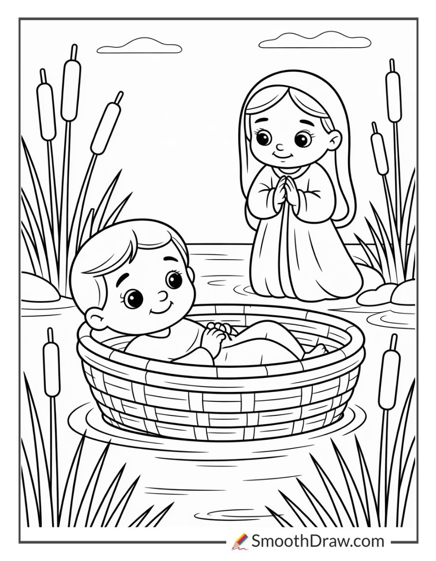 Sunday School Baby Moses Coloring Page