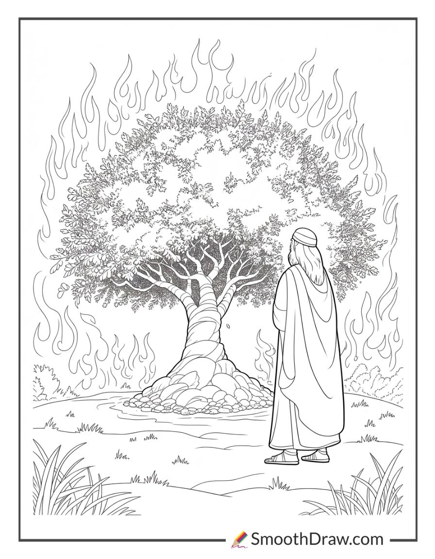 Sunday School Burning Bush Coloring Page