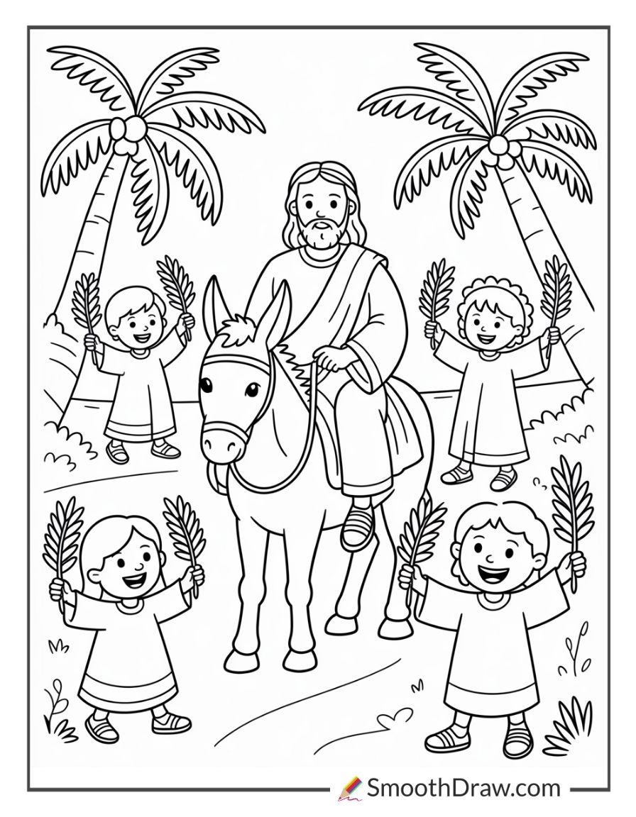 Sunday School Palm Sunday Coloring Page