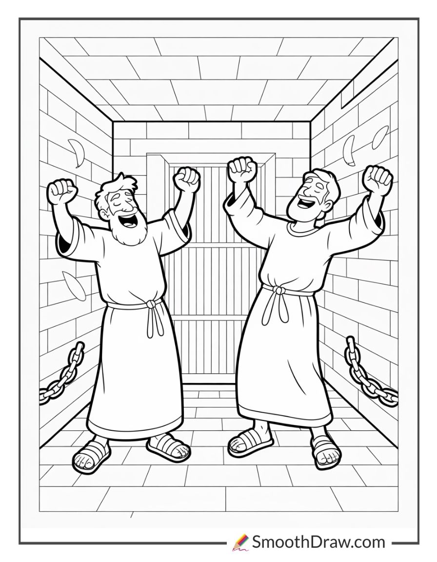 Sunday School Paul And Silas Coloring Page