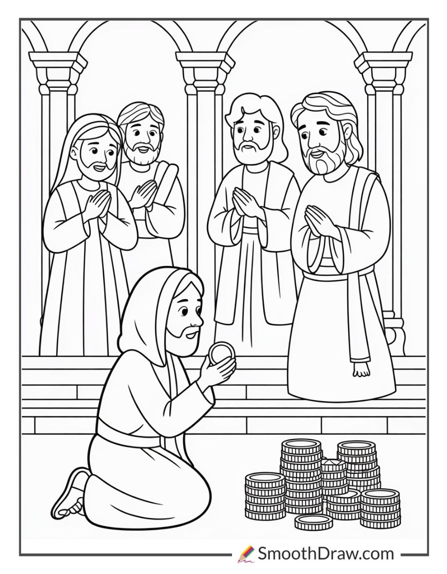 Sunday School Widows Offering Coloring Page
