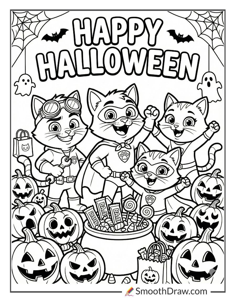 Super Kitties Halloween Coloring Pages